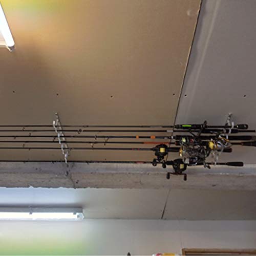 Fishing Rod Ceiling Rack Aluminum Alloy 8-Rod Fishing Pole Holder Organizer Storage for Garage & Cabin & Basement