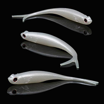 RUNCL Anchor Box - Paddle Tail Swimbaits, Soft Jerk Baits, 20/40/50/60pcs Soft Fishing Lures, Curved Tail Grubs - 3D Lifelike Eyes, Split/Boot/Curved/Straight/Thin Tail - 1/2/3/4/5in, Proven Colors - color: J - Split Tail w/ External Etched Scales (5-1/8i