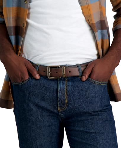 Columbia Men's 2-in-1 Reversible Casual Leather Belt – Versatile Everyday Style, Dual-sided Strap - color: Brown/Black Stretch, size: Small (30-32)