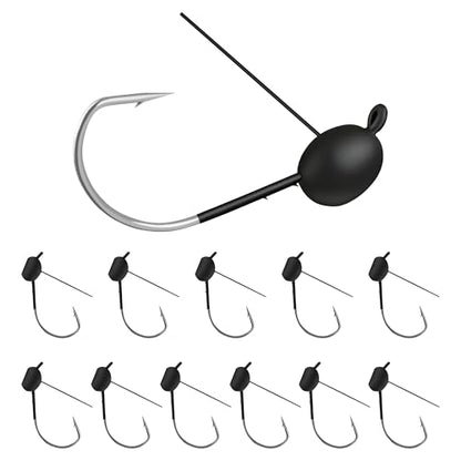 12Pcs Weedless Wacky Rig Hooks for Bass Fishing – Weighted Mushroom Jig Heads with Wide Gap Hook for Senko Worms & Soft Baits 1/16 1/8 3/16oz - size: 3/16oz (5.25g)-12Pack