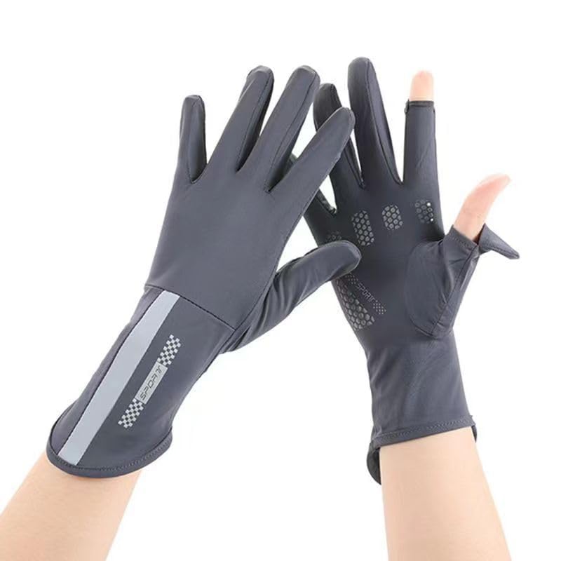 Sun Gloves for Women Men UV Protection UPF 50+, Extended-Cuff 2-Fingers-Flip Driving Gloves for Fishing, Running - color: Extended Dark Grey