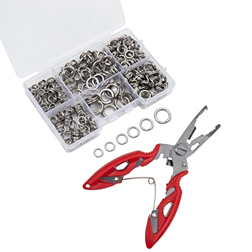 GREATFISHING 200PCS High Strength Heavy Stainless Steel Split Ring Lure Connector Swivels Snap with Fishing Pliers 30lb to 120lb Test - color: 240PC 7-14mm X-strong Ring With Plier