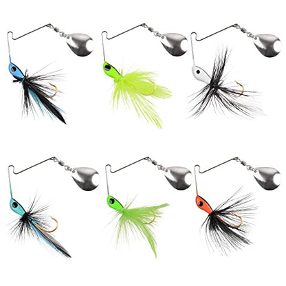 Spinnerbait Bass Fishing Lures Set,Mini Rooster Fishing Spinner Lure Multicolor Hard Metal Spinner Baits Jigs Lure for Bass Trout Pike Bluegill Freshwater Saltwater Fishing - color: 6pcs