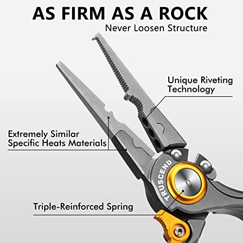 TRUSCEND Easy Use Lockable Fishing Pliers with Tungsten Carbide Cutter, Innovative Ergonomic Handy Handle, Saltwater Corrosion Resistant Teflon Coated Fishing Tool, Light Multi-Function Fishing Gear - color: D-gray