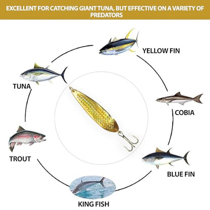 Crocodile Spoons 1oz, 6 Pcs Gold with Treble Hooks, for Saltwater & Freshwater Casting, Includes Durable Gold Finish, Ideal for Halibut, Barracuda, Tuna & More