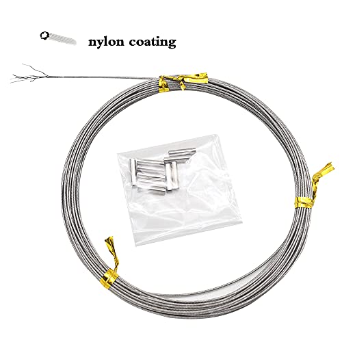 5LB-280LB 7 Strands Stainless Steel Wire Leader Nylon Coated-32.8ft Fishing Leader with 10pcs Crimp Sleeves - color: Silver, size: 60LB