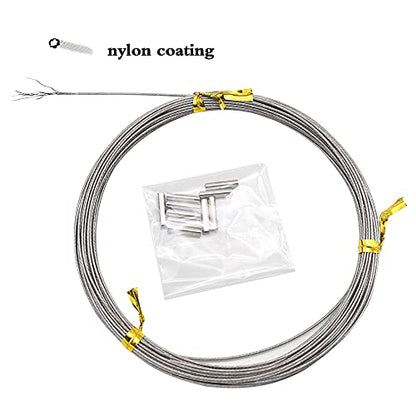 5LB-280LB 7 Strands Stainless Steel Wire Leader Nylon Coated-32.8ft Fishing Leader with 10pcs Crimp Sleeves - color: Silver, size: 60LB