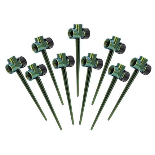 RESTMO Sprinkler Stake 9 Pack Zinc Alloy Lawn Sprinkler Spike Base | Flow-Thru Sprinkler Base for Yard & Garden Irrigation, Stable & Durable, Bright Green Glitter, Sprinklers 3/4"NH Compatible - size: 9 Pack