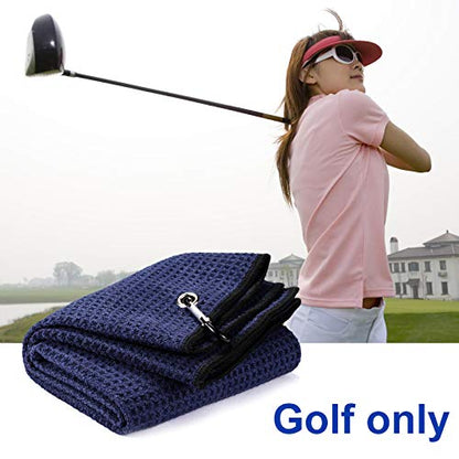 2 Pack 16" x 24" Tri-fold Golf Towel Set, Microfiber Fabric Waffle Pattern Towels, Heavy Duty Carabiner Clip (2 Pcs, 2 Colors) - color: 3: Black (Red Edge) + Navy Blue (Black Edge)