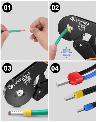 Ferrule Crimping Tool Kit, Lytool Wire Crimper Pliers (AWG 28-5/0.08-16mm²), Wire Ferrule Kit with Square Ratchet Crimper and 1200PCS Ferrule Connectors Wire Ferrules Terminals Kit