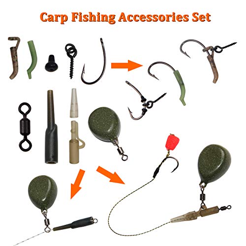 Carp Fishing Equipment 217pcs Carp Fishing Terminal Tackle Kit with Box | Include Sinker Weights, Carp Hooks Swivels, Boilies, Various Carp Fishing Accessories
