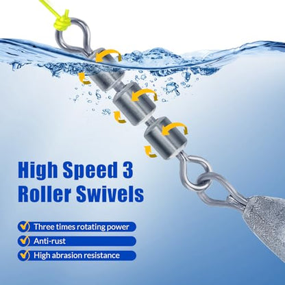 THKFISH Fishing Spin Sinker，Crescent Sinker with 3 Roller Swivels Fishing Sinker Drop Shot Weights Fishing Weights Kit Inline Trolling Sinkers,Torpedo Sinkers Saltwater Freshwater,1/2-6OZ, sliver - size: 1OZ
