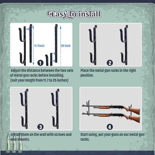 2-Pack Metal Gun Racks for Truck, Durable Outdoor Truck Gun Holder for Rear Window, Adjustable Wall-mounted Gun Racks, Hang for Two Guns, Rifles, Bows, Arrows, or Tools, Used for Cars, ATV&UTV