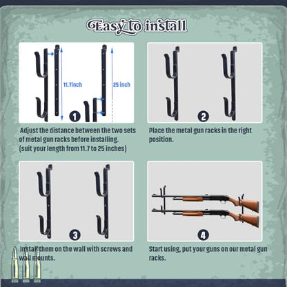 2-Pack Metal Gun Racks for Truck, Durable Outdoor Truck Gun Holder for Rear Window, Adjustable Wall-mounted Gun Racks, Hang for Two Guns, Rifles, Bows, Arrows, or Tools, Used for Cars, ATV&UTV