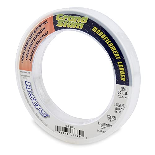 HI-SEAS Grand Slam Monofilament Fishing Leader - Superior Strong Clear Black, for Freshwater & Saltwater Big Game Bottom Fishing, Trolling - color: Clear, style: 50 Yd, 50 Lb, .028 in / 0.70 Mm