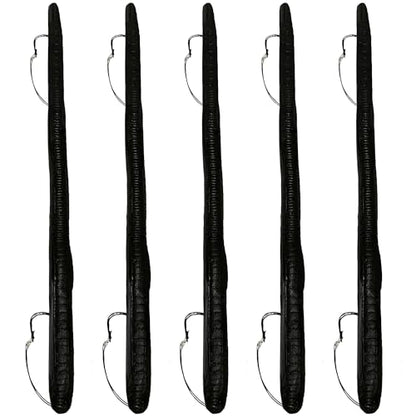 DeLong Lures 6" KILR Worm – Made in USA Weedless Pre-Rigged Soft Plastic Swimbaits, Extra Durable Bass Fishing Lures for Pike and More, 5-Pack Variety - color: Black