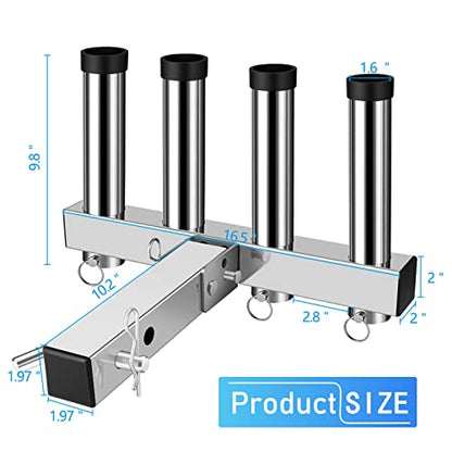 Stainless Steel Hitch Fishing Rod Holder, GADFISH Hitch Mount Rod Holder, 4 Link Tube for 2" Hitch Receivers with Quick Release Pin,Truck Adjustment Fishing Rod Rack, Fishing Pole Holder