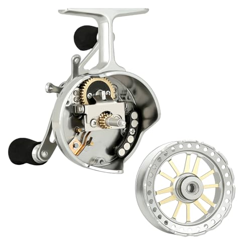 Inline Ice Fishing Reel with Adjustable Drop Rate, Star Drag and Push-Button Free Spool Feature, Made of CNC Machined Aluminum 2.7:1 Ratio 5 Ball Bearings