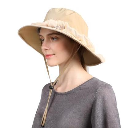 Flammi Mosquito Net Hat Safari Hat UPF 50+ Sun Protection Boonie Hats for Men with Neck Flap Fishing Hiking Hat for Men/Women - color: Khaki