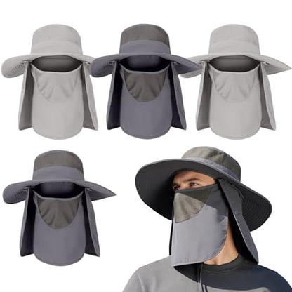 4 Pack Sun Hats for Men Women UPF 50+ Wide Brim Fishing Bucket Hat Summer Outdoor UV Protection Adjustable Neck Flap - color: Light Gray*2, Gray*2