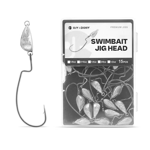 OJY&DOIIIY Weighted Texas Rig Hooks, Weedless Swimbait Jig Heads for Bass Fishing 1/8 3/16 1/4 3/8oz - style: Assorted,15 Pack