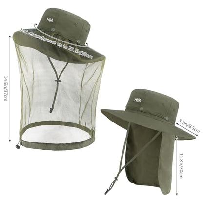 BASSDASH UPF 50+ Mosquito Sun Hat with Hidden Head Net and Neck Flap for Men Women Outdoor Fishing Hiking Camping - color: Army Green