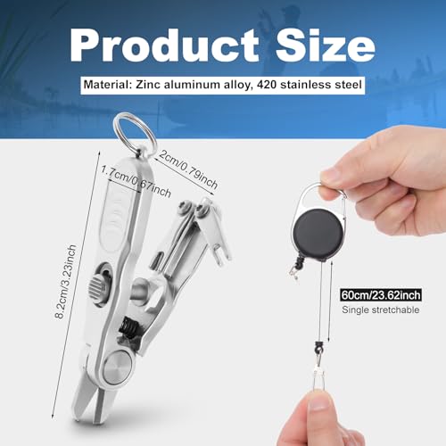 3-in-1 Fishing Line Cutter, Fly Fishing Nippers Knot Tying Tool with Retractors for Nylon and Braided Lines, Stainless Steel Braided Line Scissors Clippers for Mono and Fluoro Lines(Silver)