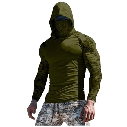 UPF 50+ Men's Sun Protection Hoodie Long Sleeve Sun Shirt with Face Mask Quick Dry Breathable Sun Guard for Fishing - color: A01-army Green, size: XX-Large