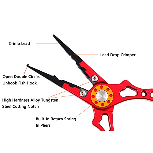 SagaSave Fishing Pliers Set Ice Fishing Gear Hook Remover Fishing Griper with 6D Precise Grinding Blades, Wrist Strap and Scale Fishing Tools Set with Bag