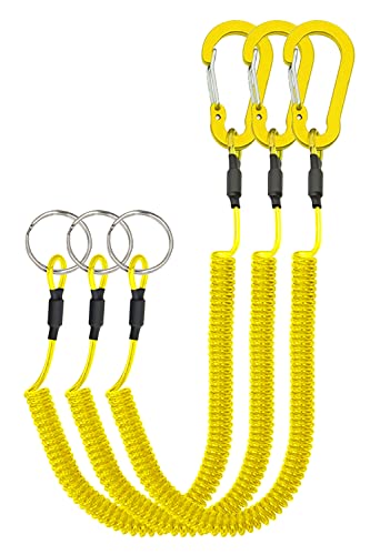 Lix&Rix Retractable Safety Coiled Lanyard with Aluminium Alloy Carabiner Clip, Black/Blue/Green/Red/Silver/Yellow - color: Yellow 3pcs