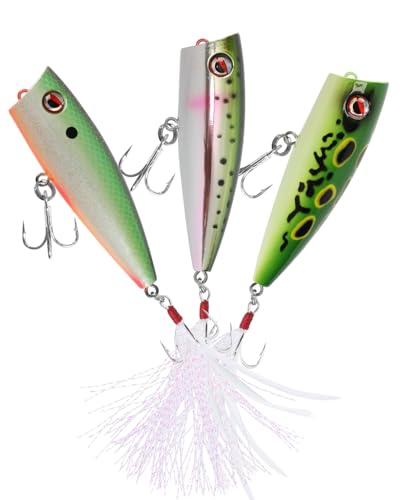 LITTMA Bass Fishing Topwater Popper Lures - Effective Top Water Lures for Bass Anglers - Durable Design for Catching Trophy Bass with High-Performance Popping Action - color: Frog,Trout,Green Shad