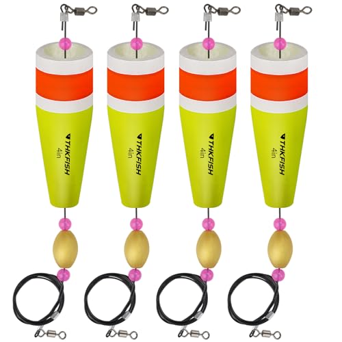 THKFISH Fishing Floats Bobbers Fishing Popping Cork Trout Float Rig Weighted Popping Floats Cork Trout Floats for Fishing Saltwater 4PCS - color: A-YELLOW-WITH WIRE, size: 1.23oz/4in-4PCS
