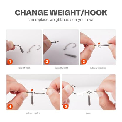 OJYDOIIIY Jika/Tokyo Rig (10/12 PCs) - Drop Shot Style Fishing Rigs with Weedless EWG Hooks (1/8 3/16 1/4 3/8 1/2oz) | Replaceable Hooks & Weights - color: Jika Rig, size: 1/8oz - 12Pack