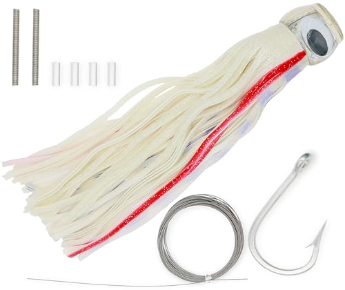 13.4Inch Fishing Trolling Lures Saltwater Trolling Skirted Lures Offshore Big Game Artificial Fishbait for Tuna Marlin Deep Sea Octopus Squid Skirts Rigged Hooks - color: colourB kit