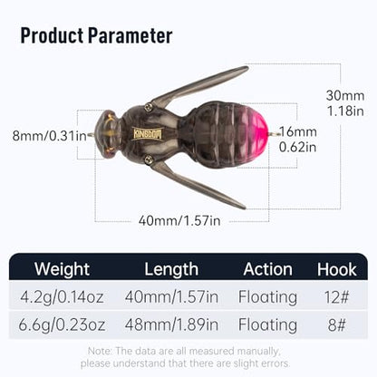 Kingdom Wasp Crawl Bait Insect Bionic Floating Fishing Lures Swimbaits Hard Artificial Baits Lure Freshwater and Saltwater Bass Carp Pike Walleye Fishing ABS Material Carbon Steel Three Book Hook - color: 02, size: 6.6g