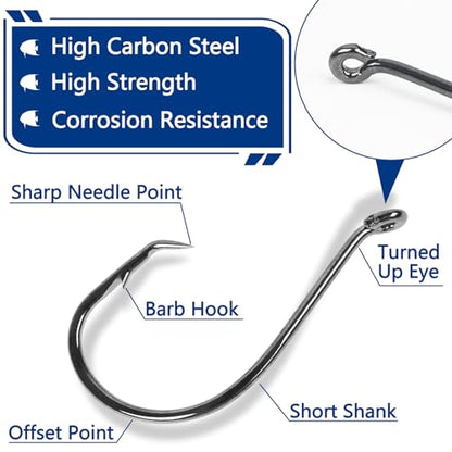 Circle Hooks Freshwater Saltwater Fishing Hooks 2X Strong High Carbon Steel Offset Catfish Fishing Hooks, Variety of Different Sizes - color: 160pcs hooks clips kit