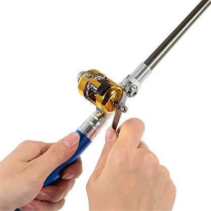 Jatzde Mini Portable Pocket Fish Rod Pen Aluminum Alloy Fishing Rod Pole Reel Combos… - color: Blue