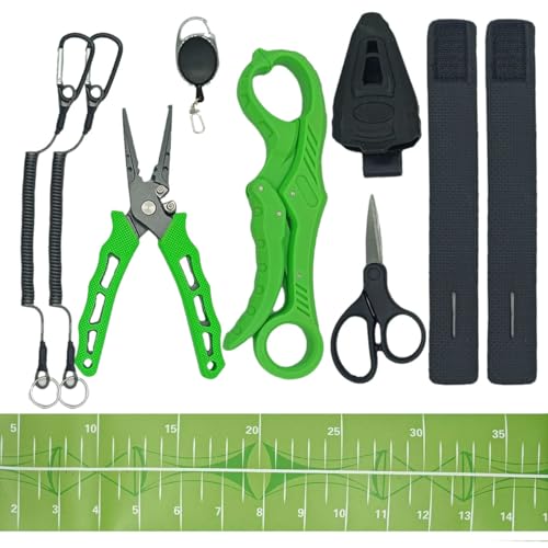 Fishing Pliers,Saltwater Resistant Fishing Gear,Fly Fishing Tools Set,Hook Remover Split Ring,Ice Fishing Gifts for Men - color: A01-Green Tool Sets