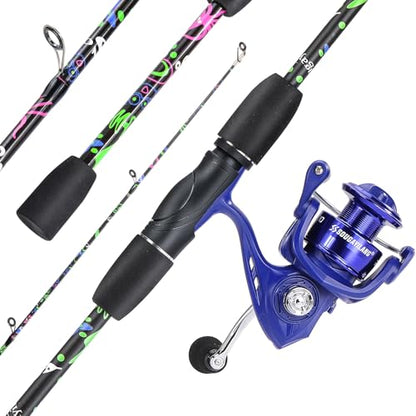 Sougayilang Fishing Rod Combo, 2-Piece 6-Foot Graphite & Fiberglass Rod with Anti-Reverse Spinning Fishing Reel - color: Blue 6'0" Rod with 1000 Reel- 1Pack