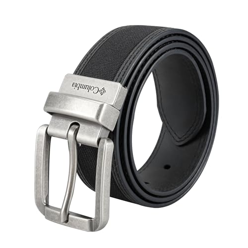 Columbia Men's 2-in-1 Reversible Casual Leather Belt – Versatile Everyday Style, Dual-sided Strap - color: Black/Black Canvas, size: Large (38-40)