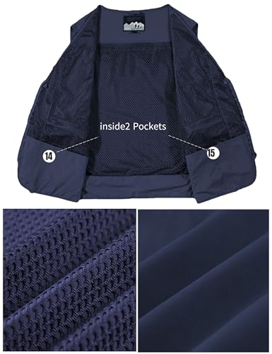 Men's Lightweight Mesh Fishing Vest Utility Outdoor Multi-Pocket Hunting Cargo Vest - color: Navy Blue, size: X-Large