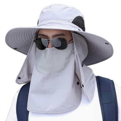 Sun Hat Unisex Face Coverage Shield Neck Flap Cap Garden Lawn Work Sports Hiking Fishing Hats - color: Light Grey