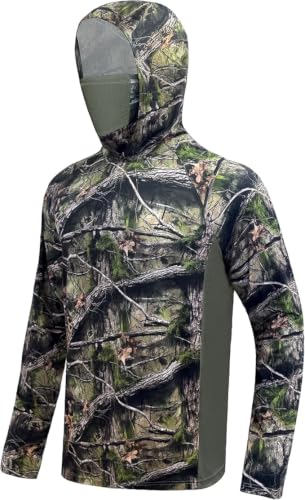 Palmyth Hunting Hoodie with Mask for Men Sun Protection Camo Fishing Shirts | UPF 50+, Mask Neck Gaiter, Quick Dry, 2 Zipper Pockets, Side Mesh Vent, Thumb Loops, Moisture Wicking, Stretchy, Breathable - color: Camo-2, size: Medium