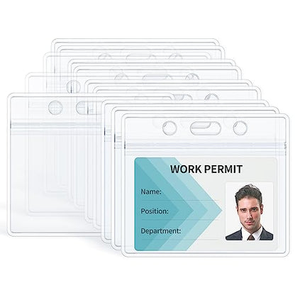 Pawfly 12 Pack ID Badge Holder Horizontal Clear Plastic Case with Resealable Zip Soft Waterproof Card Protector Pouch for Office School Credit Cards Proximity Key Cards Driver’s Licenses and Passes - style: 12 Pcs (Horizontal)