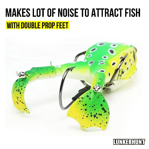 LUNKERHUNT - Frog Bait for Bass Fishing | Soft Hollow Body Weedless Frog for Bass Fishing and Trout | Weedless Realistic Bait Frog Lure, Freshwater with Sharp Hooks Lures and Double Propellers Feet - style: Leopard