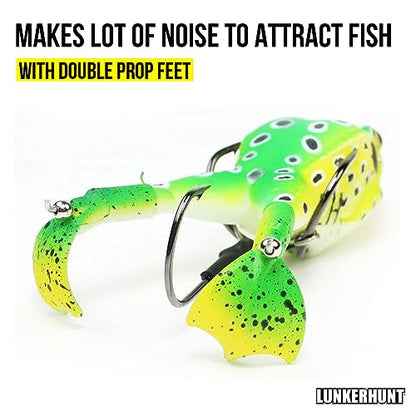 LUNKERHUNT - Frog Bait for Bass Fishing | Soft Hollow Body Weedless Frog for Bass Fishing and Trout | Weedless Realistic Bait Frog Lure, Freshwater with Sharp Hooks Lures and Double Propellers Feet - style: Leopard