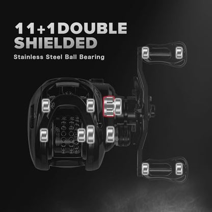 BMC100 BFS Reel 5.29oz Ultralight Baitcaster Reels with Drag Clicker 8.1:1 High Speed 11LB Drag Power 11+1BB Baitcasting Reel Super Smooth Bait Finesse System Carbon Fishing Reel Low Profile