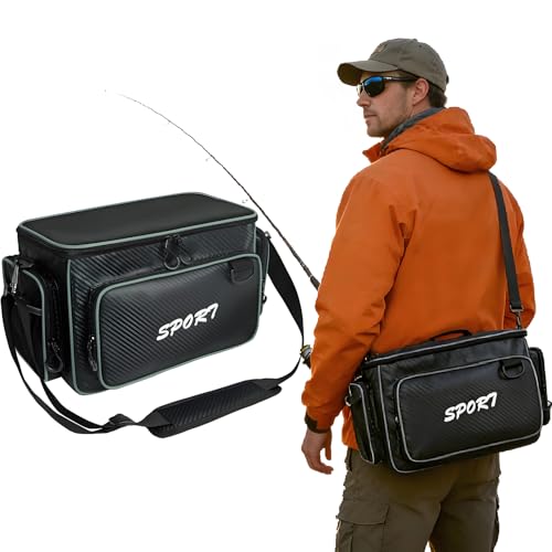 Fishing Tackle Box, Waterproof Tackle Trays for Saltwater & Freshwater - Fishing Gear Shoulder Bag For Men (Tackle Boxes Not Included) - color: Black Grey