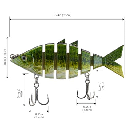 BASSDASH Bone Swimbait Multi Jointed Hard Fishing Lure for Bass Trout Bluegill Pike with Angled Cut Segments - color: Largemouth Bass
