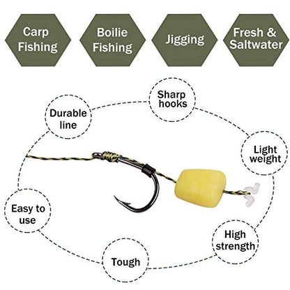 Carp Fishing Hair Rigs Kit,18pcs Braided Thread Boilies Carp Rigs with 3 Extender Boilie Bait Stops and Stringer Needle - color: 18pcs Carp Rigs +3 Boilie Bait Stops+4 Bait Needle